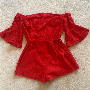 Red off the shoulder romper